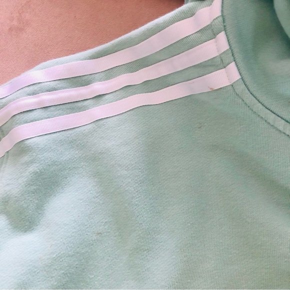 Adidas Cropped Three Stripe Cotton Hoodie Mint Sage Green Embroidered Logo XS - Picture 4 of 6